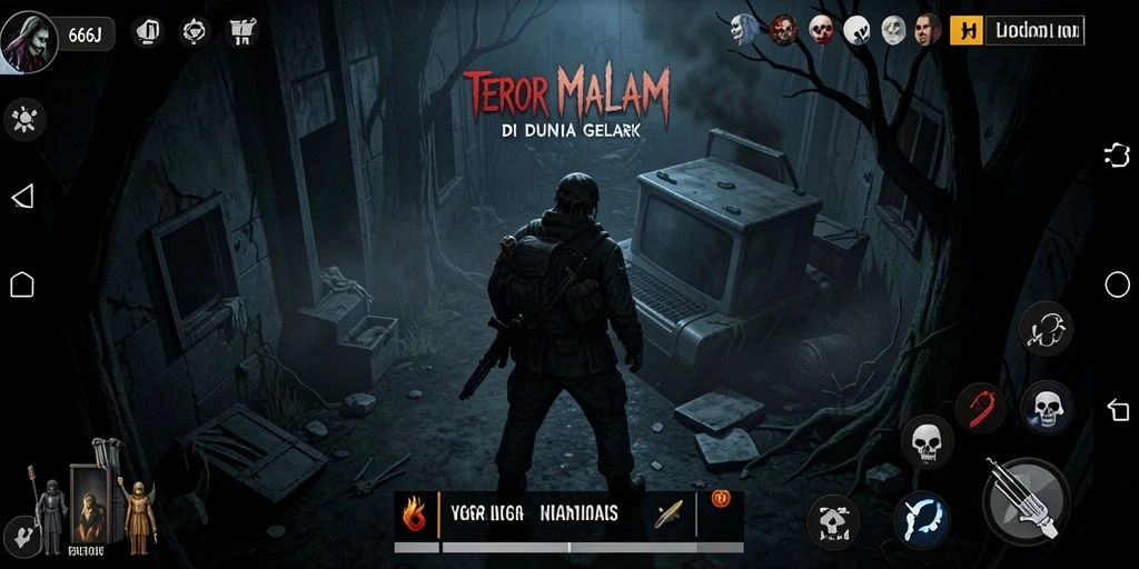 Screenshot gameplay 666J dengan suasana menegangkan dan hantu menyeramkan.