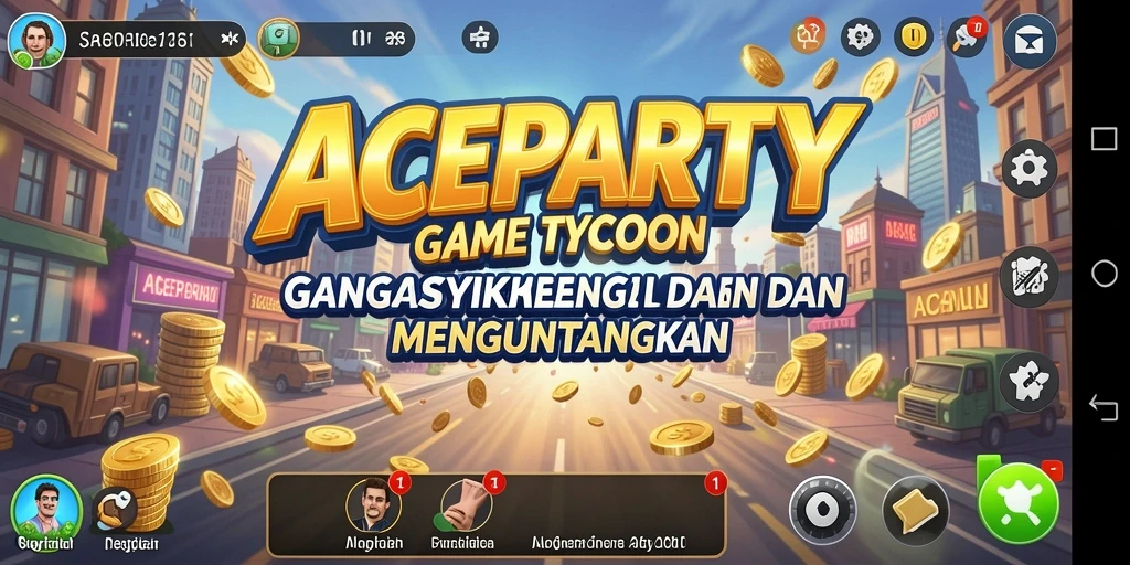 Tampilan menarik gameplay ACEPARTY dalam membangun bisnis Tycoon.