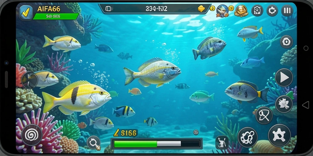 Tampilan gameplay AIFA66 yang menarik saat menembak ikan.
