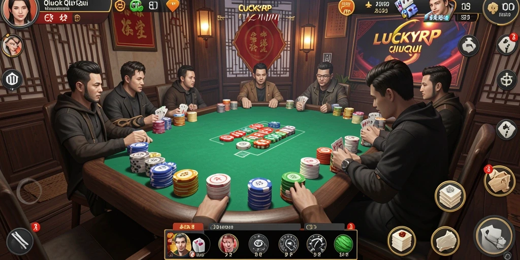 Tampilan gameplay seru di LUCKYRP yang menampilkan strategi bermain QiuQiu.