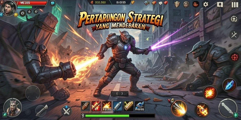 Tampilan gameplay mendebarkan dari ME355 dengan strategi yang kompleks.