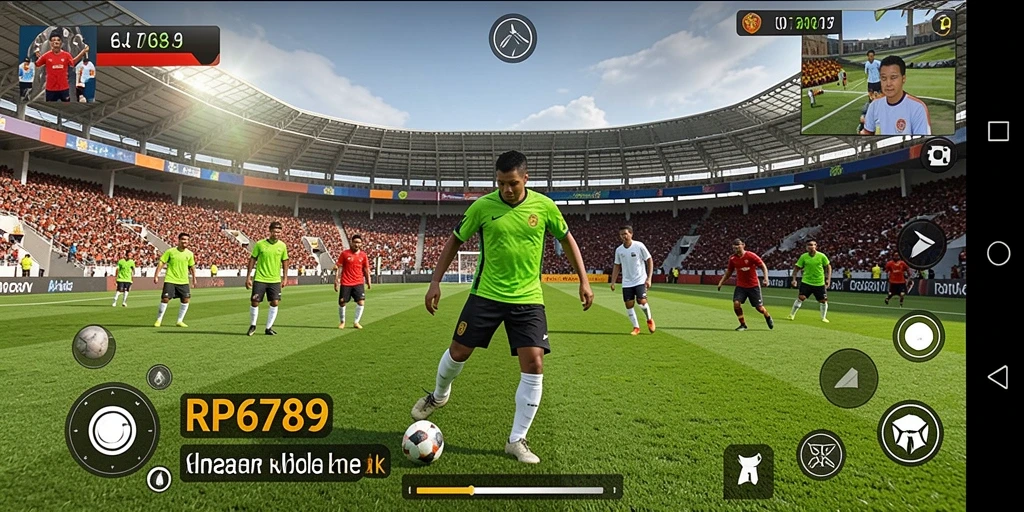 Screenshot utama RP6789 menampilkan pertandingan sepak bola yang intens dan seru.
