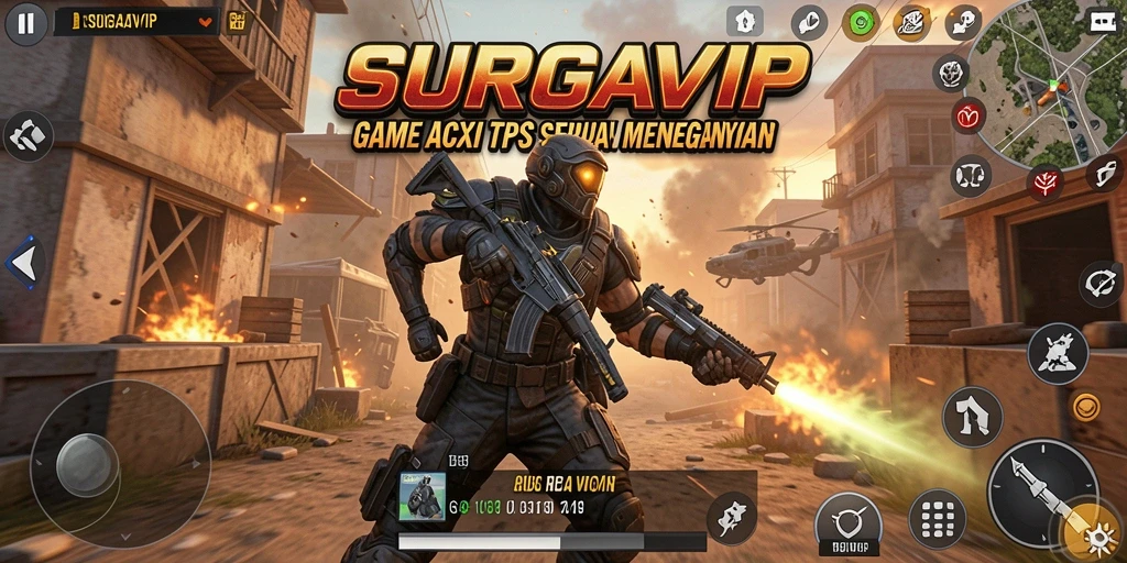 Tangkapan layar gameplay <strong>SURGAVIP</strong> yang menampilkan aksi seru dalam mode TPS.