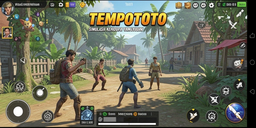 Screenshot TEMPOTOTO menampilkan karakter dalam lingkungan bermain yang dinamis.